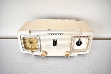 Load image into Gallery viewer, Vanilla Ivory Mid Century 1955 Zenith Model Z-515W Vacuum Tube AM Clock Radio Beauty Sounds Fantastic!