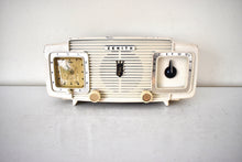 Load image into Gallery viewer, Vanilla Ivory Mid Century 1955 Zenith Model Z-515W Vacuum Tube AM Clock Radio Beauty Sounds Fantastic!