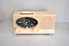 Load image into Gallery viewer, Lace Pink 1963 Admiral Model Y3554 Vintage Atomic Age Vacuum Tube AM Radio Clock Sounds Great! Excellent Condition!