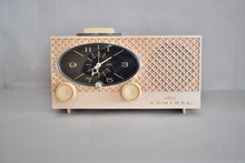 Load image into Gallery viewer, Lace Pink 1963 Admiral Model Y3554 Vintage Atomic Age Vacuum Tube AM Radio Clock Sounds Great! Excellent Condition!