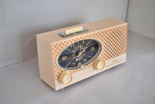 Load image into Gallery viewer, Lace Pink 1963 Admiral Model Y3554 Vintage Atomic Age Vacuum Tube AM Radio Clock Sounds Great! Excellent Condition!