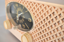 Load image into Gallery viewer, Lace Pink 1963 Admiral Model Y3554 Vintage Atomic Age Vacuum Tube AM Radio Clock Sounds Great! Excellent Condition!