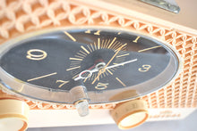 Load image into Gallery viewer, Lace Pink 1963 Admiral Model Y3554 Vintage Atomic Age Vacuum Tube AM Radio Clock Sounds Great! Excellent Condition!