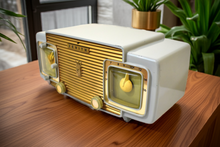 Load image into Gallery viewer, Gull Gray 1953 Zenith Model K622 Vacuum Tube Radio Alarm Clock Looks and Sounds Great! Excellent Plus Condition!