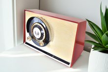 Load image into Gallery viewer, Cardinal Red 1959 General Electric Model 861 Vacuum Tube AM Radio Sputnik Atomic Age Beauty!
