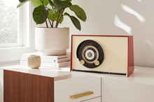 Load image into Gallery viewer, Cardinal Red 1959 General Electric Model 861 Vacuum Tube AM Radio Sputnik Atomic Age Beauty!