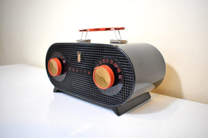 ウィドウ ブラック＆レッド 1955年ゼニスモデル R510Y 真空管AMラジオ オーバルフクロウアイズ！素晴らしいレセプション！非常に良い状態！ 