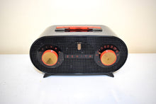 Load image into Gallery viewer, Widow Black and Red 1955 Zenith Model R510Y Vacuum Tube AM Radio Oval Owl Eyes! Amazing Reception! Excellent Condition!