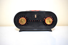 Load image into Gallery viewer, Widow Black and Red 1955 Zenith Model R510Y Vacuum Tube AM Radio Oval Owl Eyes! Amazing Reception! Excellent Condition!