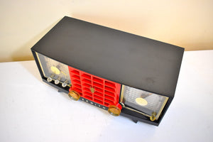 Widow Black and Red Mid Century Vintage 1955 Zenith R521Y AM Vacuum Tube Clock Radio Works Great and Excellent Condition!