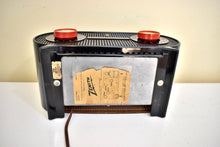Load image into Gallery viewer, Widow Black and Red 1955 Zenith Model M510Y Vacuum Tube AM Radio Oval Owl Eyes! Amazing Reception!