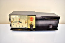 Load image into Gallery viewer, Espresso Brown 1957 Motorola Model 57CD Vacuum Tube AM Clock Radio Beauty Sounds Fantastic!