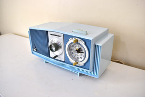 Blue on Blue Mid-Century 1963 Motorola Model C19B25 Vacuum Tube AM Clock Radio Rare Color Combo!