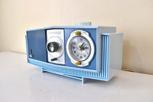 ブルーオンブルー ミッドセンチュリー 1963年 モトローラモデル C19B25 真空管 AM時計 ラジオ レアカラーコンボ！