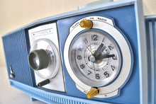 Load image into Gallery viewer, Blue on Blue Mid-Century 1963 Motorola Model C19B25 Vacuum Tube AM Clock Radio Rare Color Combo!