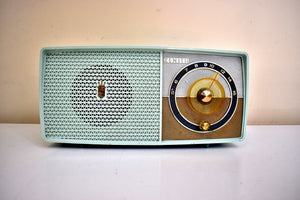 Bluetooth 準備完了 - ターコイズとフロストブルー 1959 ゼニス モデル B511 "トランペッティア" AM 真空管ラジオのサウンドは素晴らしい素晴らしい状態です。