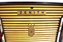 Load image into Gallery viewer, Sumatra Brown 1953 Zenith Model K622 Vacuum Tube Radio Alarm Clock Looks and Sounds Great! Excellent Condition!