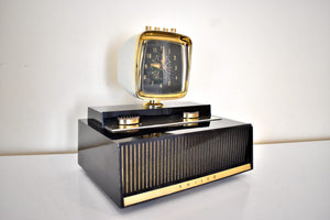 Black and White 1958 Philco Predicta Model H765-124 Vacuum Tube AM Clock Radio Iconic! Sounds Great!