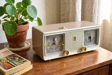 Load image into Gallery viewer, Sandalwood Tan and White 1960 Zenith Model C519L 'The Nocturne' AM Vacuum Tube Radio Looks Great Sounds Marvelous! 