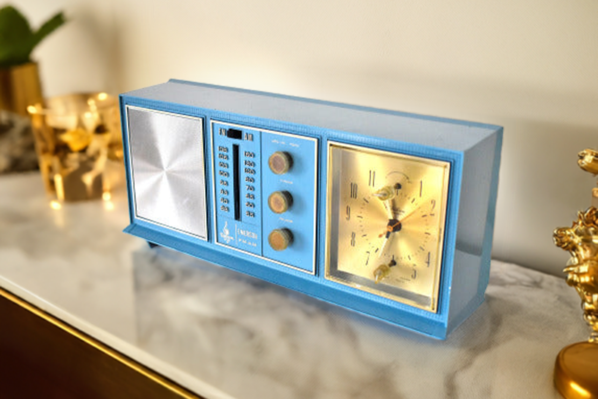 Wedgewood Blue 1963 Emerson Model G-1710 AM FM Vacuum Tube Alarm
