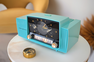 Ocean Turquoise Mid Century 1959 General Electric Model C-417C Vacuum Tube AM Clock Radio Beauty Sounds Fantastic Dreamy Color!