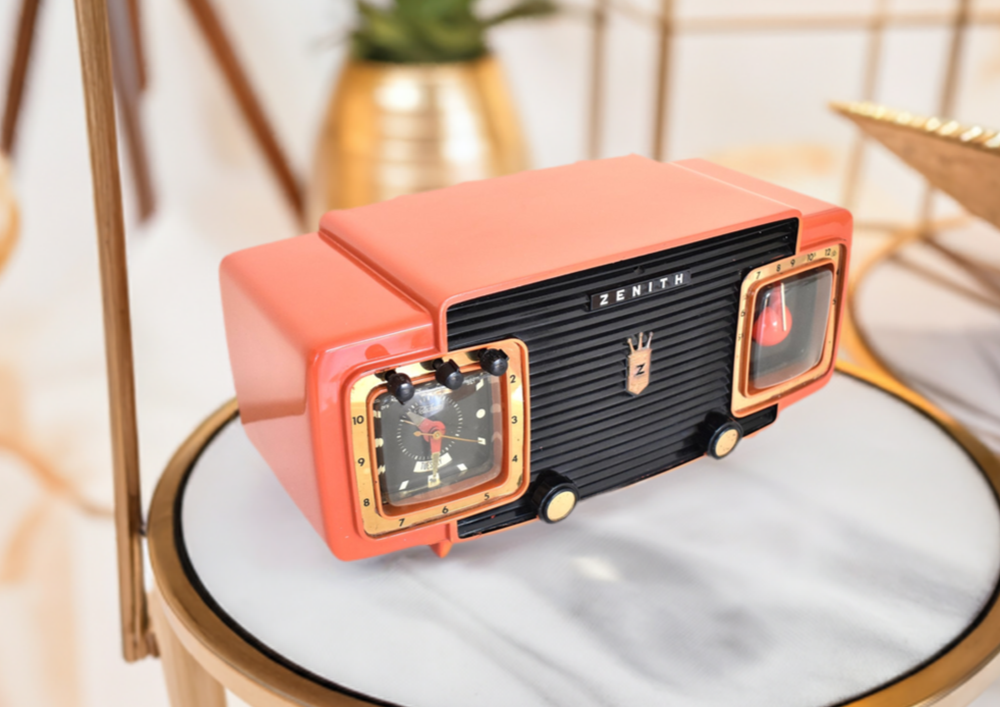 Blood Orange and Black 1955 Zenith Model T-524V AM Vacuum Tube Radio L ...