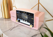 Load image into Gallery viewer, Princess Pink Mid Century 1959 General Electric Model C-416C Vacuum Tube AM Clock Radio Beauty Sounds Fantastic Excellent Condition!