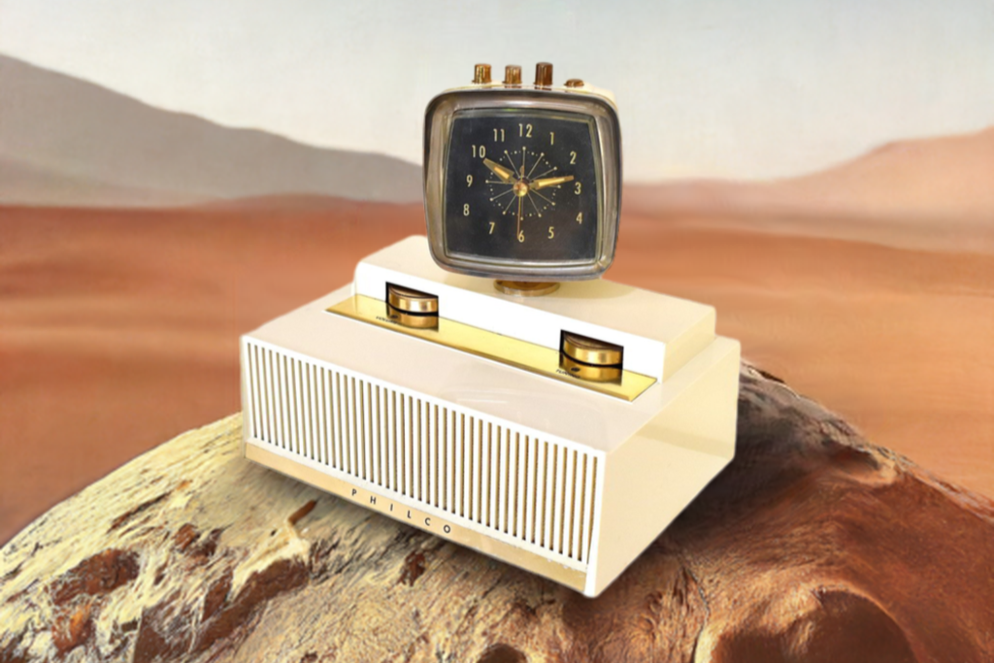 Aura White 1958 Philco Predicta Model H765-124 Vacuum Tube AM Clock Radio Awesome!

DESCRIPTION: This Predicta is one of the most iconic designs of the late fifties. It embodies American (and international) futuristic ambitions of the early space age. It is becoming extremely sought after by collectors and vintage enthusiasts. This Predicta will not be attainable for long! Tabletop tube AM clock radio alarm manufactured by Philco in 1958-59 time frame in excellent to excellent plus working and physical cond