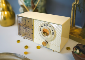 Bluetooth Ready To Go - Beige Ivory Vintage 1964 General Electric Model C-403D AM Vacuum Tube Alarm Clock Radio Sounds Great! 