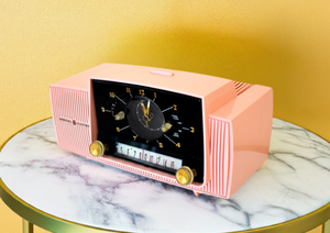 Princess Pink Mid Century 1959 General Electric Model 913D Vacuum Tube AM Clock Radio Beauty Sounds Fantastic Excellent Condition!