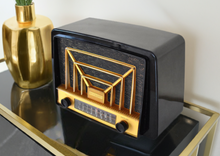 Load image into Gallery viewer, Deco Black and Gold Beauty 1950 Westinghouse Model H321T5 Vacuum Tube AM Radio Sounds Great Excellent Plus Condition!