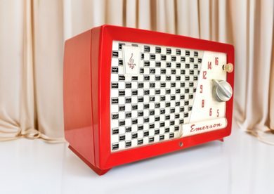 Fiesta Red 1954 Emerson Model 729B AM Vacuum Tube Radio Rare Model! Highly Sought After Color and Model! Sounds Tremendous!