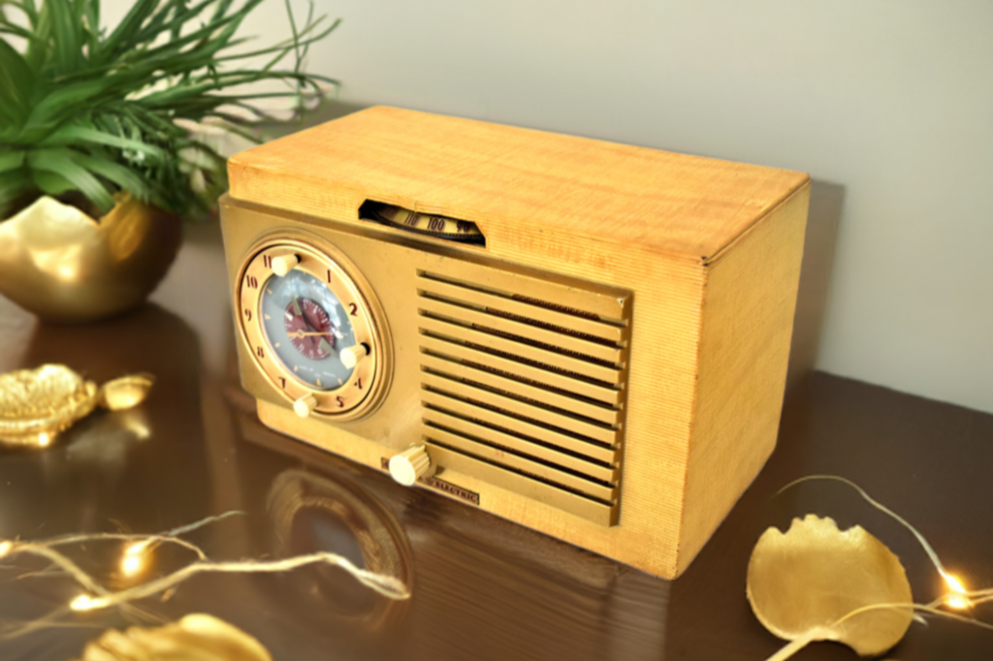 Tiger Stripe Maple 1952 General Electric Model 522 AM Vacuum Tube Clock Radio Alarm Excellent Condition! Sounds Great!