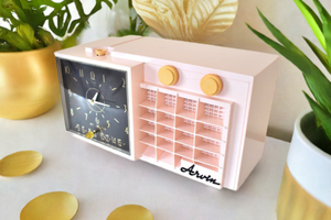 Barbie Pink 1957 Arvin Model 5561 Vacuum Tube AM Clock Radio Rare Model Unusual Design! Sounds Great!