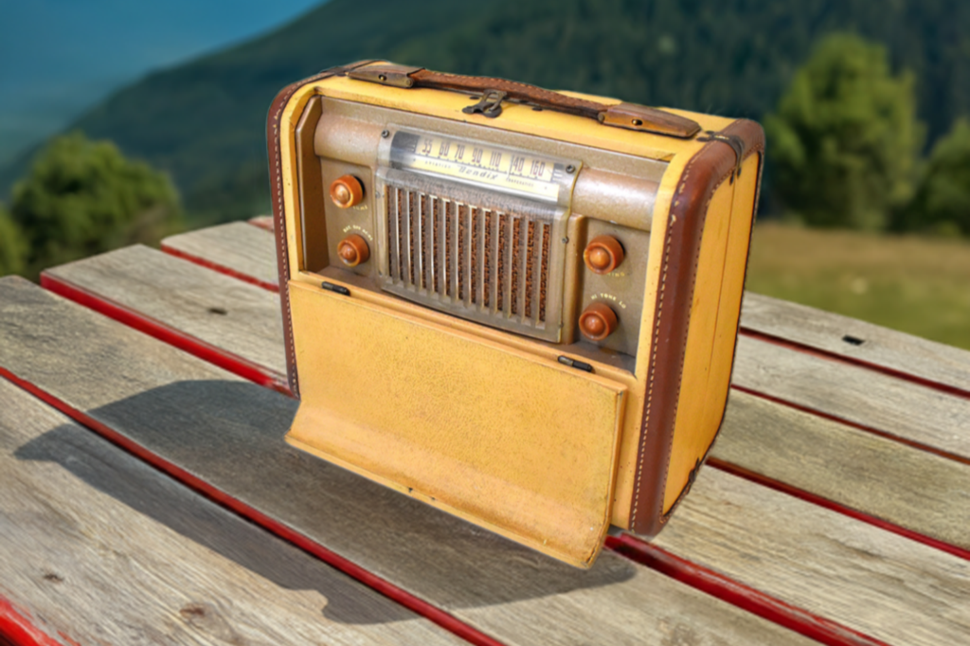 Saddle Tan 1946 Bendix Aviation Model 687A AM Portable Vacuum Tube Radio Excellent Condition! Works Great!