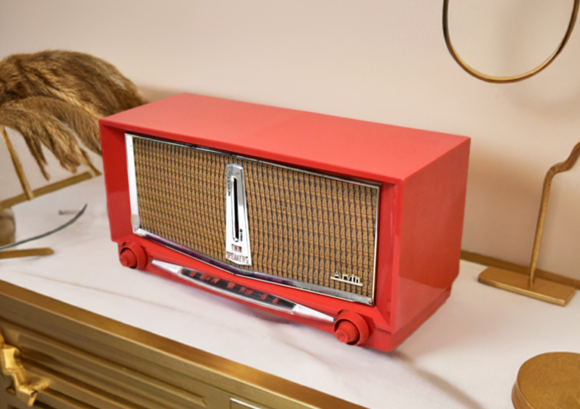 Coral Red 1956 Arvin Model 956T AM Vacuum Tube Radio Excellent