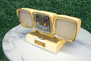 Aura White Late 50s Philco Predicta Unknown Model Solid State Transistor AM Alarm Clock Radio Awesome!