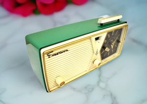 シャノン グリーン 1956 エマーソン モデル 919 真空管 AM ラジオ スラップスティック クロック ライト ワークス!色も音も素晴らしい！