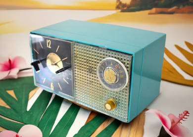 Tiki Turquoise 1956 Philco Model G-742-124 Vacuum Tube AM Alarm Clock Radio Sounds Great! Rare Model!