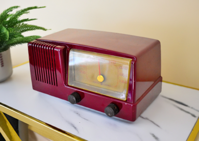 Bluetooth Ready To Go - Burgundy Magenta 1951 General Electric Model411 AM Vacuum Tube Radio Sounds Great!