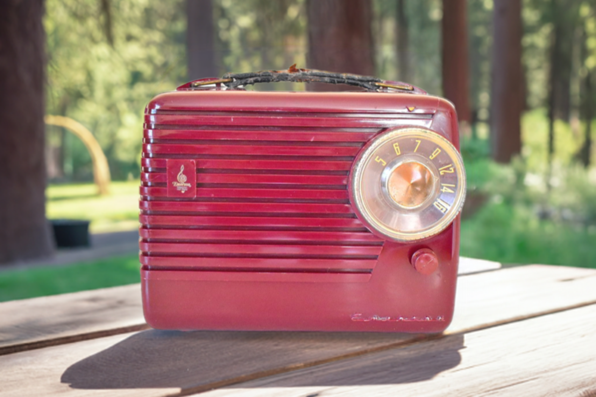 Burgundy Maroon 1954 Emerson Model 790 AM Portable Radio Excellent Condition Loud Clear Sounding!