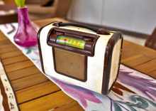 Load image into Gallery viewer, Havana Tan 1947 Sonora Model WDU-233 &quot;The All-Arounder&quot; AM Portable Vacuum Tube Radio Excellent Condition! Sounds Great!