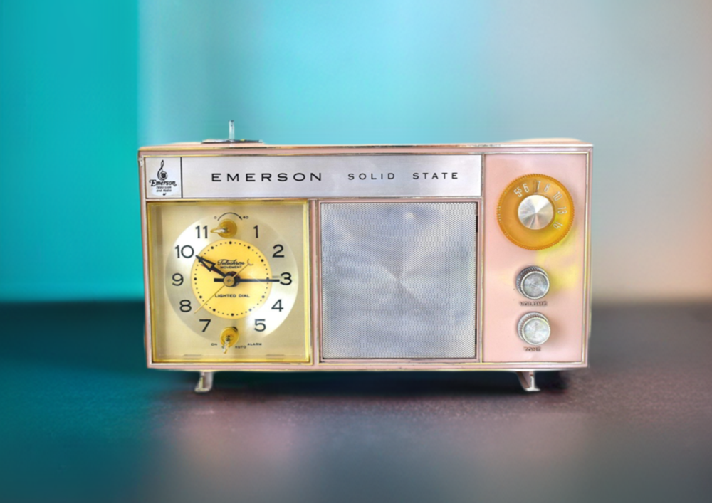 Beige Pink 1960s Emerson Unknown Model AM Solid State Alarm Clock 