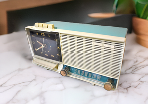 Turquoise and White 1960 General Electric Model C-4518 AM Vintage Radio Excellent Condition Sounds Terrific!