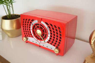 Crimson Red 1954 Emerson Model 778B AM Vacuum Tube Radio Rare Model Loud and Clear Sounding! Stunning Looks!