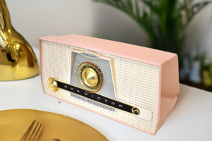 Pastel Pink and White 1957 RCA Model X-4EF Vacuum Tube AM Radio Works Great Dual Speaker Sound! Excellent Plus Condition!