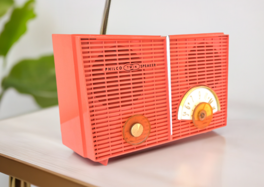 Bright Radio Bright Coral Pink 1959 Philco G826-124 AM Vacuum Tube Radio Sounds Gre ...
