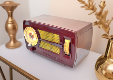 Oxblood Burgundy 1952 Westinghouse Model H355-T5 Vacuum Tube AM Clock Radio Beauty Sounds Fantastic!