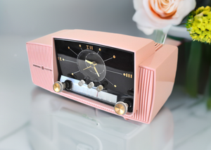 Princess Pink Mid Century 1959 General Electric Model C-416C Vacuum Tube AM Clock Radio Beauty Sounds Fantastic Prtistine Condition With Original Box!