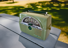 Load image into Gallery viewer, Leaf Green 1951 General Electric Model 611 AM Portable Vacuum Tube Radio Sounds Great!